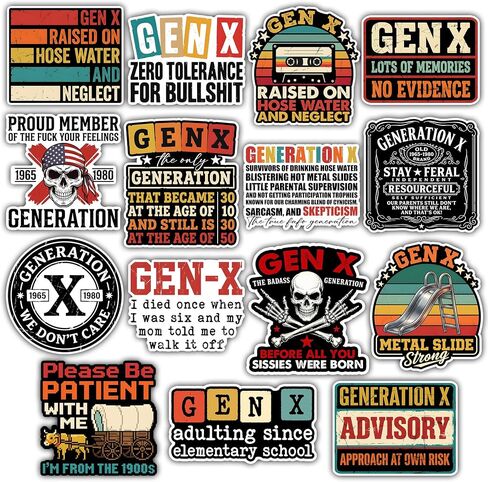 VOTANTA (15 Pcs, 3 inch) - Funny Gen X Stickers Pack, Gen X Raised On Hose Water and Neglect Stickers, Generation X Skeleton Adult Humor Sarcastic Gifts Decoration for Laptops, Phones, Water Bottles in Saudi Arabia