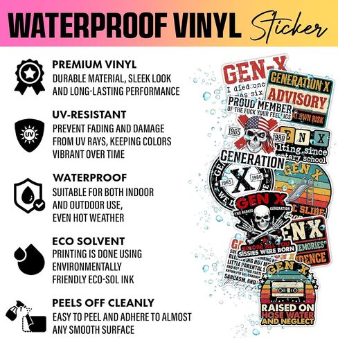 VOTANTA (15 Pcs, 3 inch) - Funny Gen X Stickers Pack, Gen X Raised On Hose Water and Neglect Stickers, Generation X Skeleton Adult Humor Sarcastic Gifts Decoration for Laptops, Phones, Water Bottles in Saudi Arabia