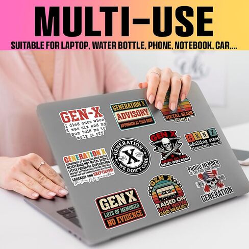 VOTANTA (15 Pcs, 3 inch) - Funny Gen X Stickers Pack, Gen X Raised On Hose Water and Neglect Stickers, Generation X Skeleton Adult Humor Sarcastic Gifts Decoration for Laptops, Phones, Water Bottles in Saudi Arabia