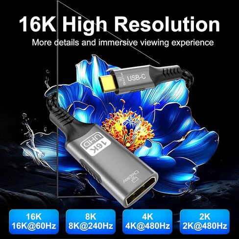 USB C to DisplayPort 2.1 Adapter Cable，16K@60Hz 8K@120Hz 48-bit Color Depth 80Gbps Thunderbolt 5/4 to Display Port Compatible with iPhone 17 ProMax, MacBook Pro/Air/Mini, iPad, Gaming Monitor in Saudi Arabia