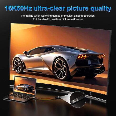 USB C to DisplayPort 2.1 Adapter Cable，16K@60Hz 8K@120Hz 48-bit Color Depth 80Gbps Thunderbolt 5/4 to Display Port Compatible with iPhone 17 ProMax, MacBook Pro/Air/Mini, iPad, Gaming Monitor in Saudi Arabia