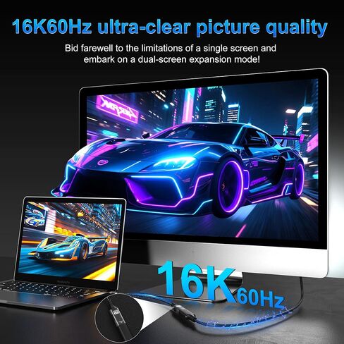 USB C to DisplayPort 2.1 Adapter Cable，16K@60Hz 8K@120Hz 48-bit Color Depth 80Gbps Thunderbolt 5/4 to Display Port Compatible with iPhone 17 ProMax, MacBook Pro/Air/Mini, iPad, Gaming Monitor in Saudi Arabia