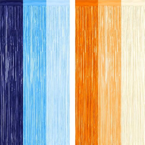 2 Pack Blue and Orange Themed Foil Fringe Curtains Party Decorations Backdrop, Photo Booth Background Supplies, Birthday Party Door Curtain Decor in Saudi Arabia