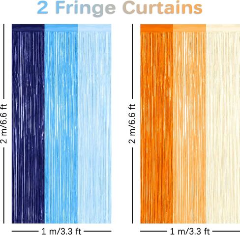2 Pack Blue and Orange Themed Foil Fringe Curtains Party Decorations Backdrop, Photo Booth Background Supplies, Birthday Party Door Curtain Decor in Saudi Arabia