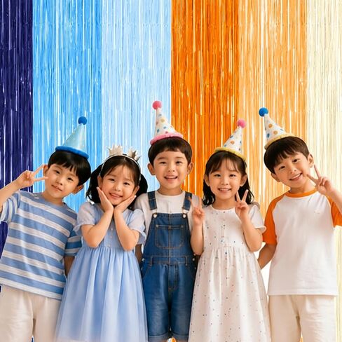 2 Pack Blue and Orange Themed Foil Fringe Curtains Party Decorations Backdrop, Photo Booth Background Supplies, Birthday Party Door Curtain Decor in Saudi Arabia