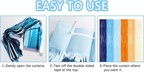 2 Pack Blue and Orange Themed Foil Fringe Curtains Party Decorations Backdrop, Photo Booth Background Supplies, Birthday Party Door Curtain Decor in Saudi Arabia
