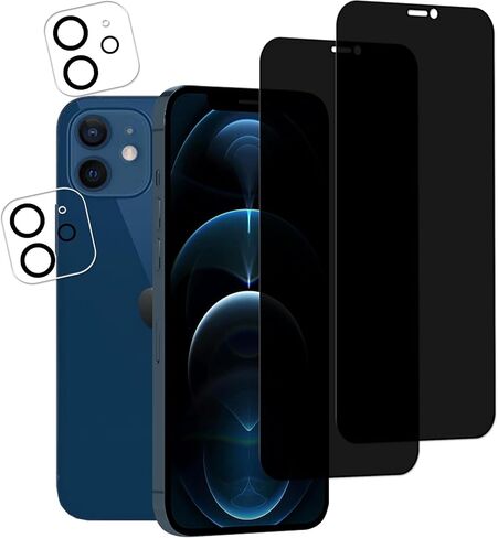 2-2 Pack Privacy Screen Protector Designed For iPhone 12 Anti Spy Private Tempered Glass Film 2-Pack Camera Lens Protector Film 2-Pack in Saudi Arabia