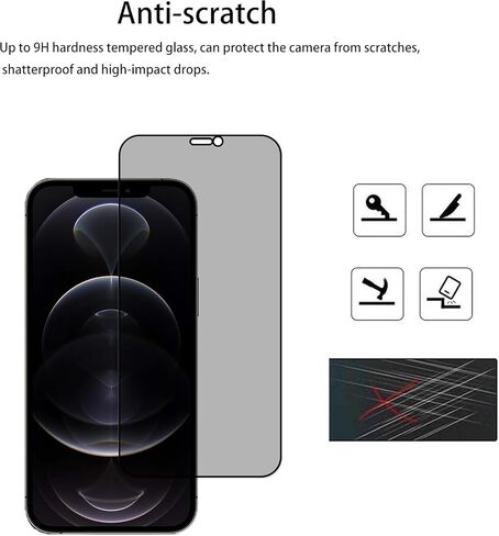2-2 Pack Privacy Screen Protector Designed For iPhone 12 Anti Spy Private Tempered Glass Film 2-Pack Camera Lens Protector Film 2-Pack in Saudi Arabia