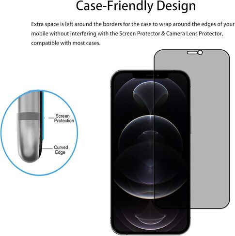 2-2 Pack Privacy Screen Protector Designed For iPhone 12 Anti Spy Private Tempered Glass Film 2-Pack Camera Lens Protector Film 2-Pack in Saudi Arabia