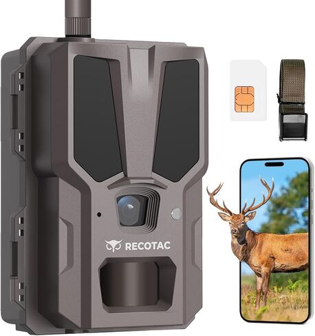 RECOTAC Sense Cellular Trail Camera - 32MP 1296P Game Camera with AI Photo Upscale,4G LTE Trail Cam No WiFi Need,No Glow Night Vision Motion Activated 0.2s Trigger Time Trail Cam for Outdoor Wildlife in Kuwait