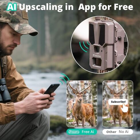 RECOTAC Sense Cellular Trail Camera - 32MP 1296P Game Camera with AI Photo Upscale,4G LTE Trail Cam No WiFi Need,No Glow Night Vision Motion Activated 0.2s Trigger Time Trail Cam for Outdoor Wildlife in Kuwait