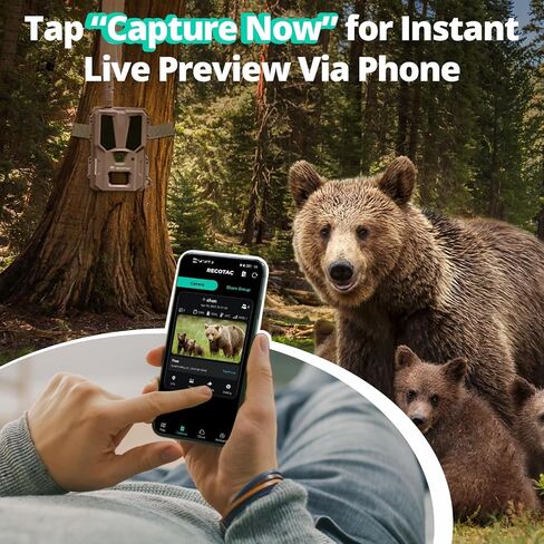 RECOTAC Sense Cellular Trail Camera - 32MP 1296P Game Camera with AI Photo Upscale,4G LTE Trail Cam No WiFi Need,No Glow Night Vision Motion Activated 0.2s Trigger Time Trail Cam for Outdoor Wildlife in Kuwait
