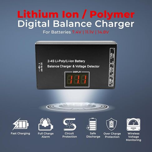 Airsoft Battery Charger LiPo Balance Charger for Lipo/Li-Ion Battery with Wireless Voltage Meter, Overcharge Protection Fast Charging and Safety Cut Off for 7.4V 11.1V 14.8V Airsoft RC Lithium Battery in Saudi Arabia