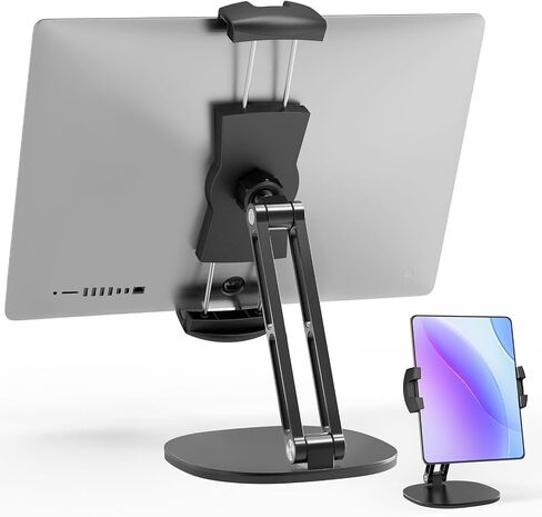 حامل MAGJIEYX iPad للمكتب، حامل شاشة محمول، قاعدة ألومنيوم شديدة التحمل، حامل شاشة كبير يناسب شاشات محمولة تصل إلى 15.6 بوصة، مشبك دوار لتثبيت الكمبيوتر اللوحي للمنزل والمطبخ والمكتب وحامل سطح المكتب in Kuwait