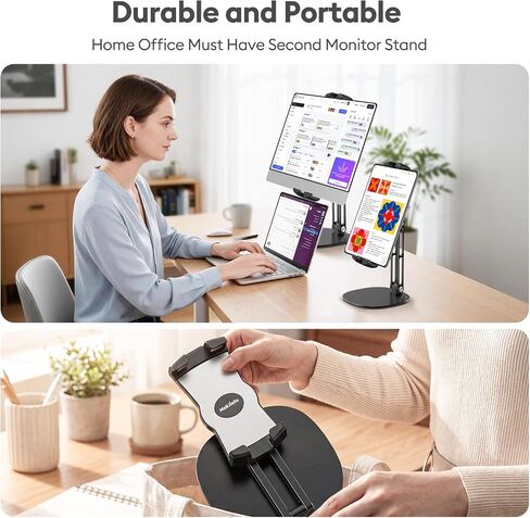 حامل MAGJIEYX iPad للمكتب، حامل شاشة محمول، قاعدة ألومنيوم شديدة التحمل، حامل شاشة كبير يناسب شاشات محمولة تصل إلى 15.6 بوصة، مشبك دوار لتثبيت الكمبيوتر اللوحي للمنزل والمطبخ والمكتب وحامل سطح المكتب in Kuwait