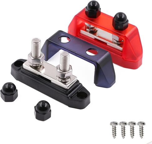Bus Bar 12V 250A Positive and Negative Busbar Power Distribution Block, Dual 5/16" (M8) Posts Battery Terminals Blocks, 2 Studs Bus Bars Small with Cover 250 Amp 48V DC, Red& Black 2 Pack in Saudi Arabia