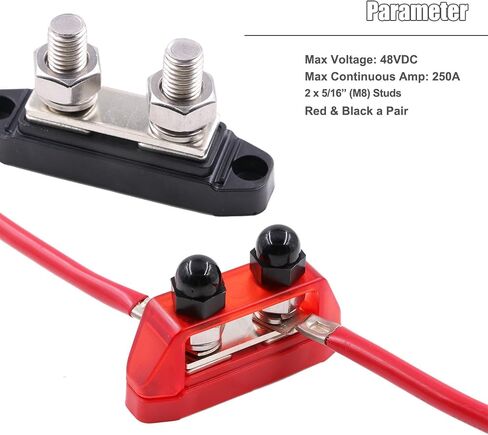Bus Bar 12V 250A Positive and Negative Busbar Power Distribution Block, Dual 5/16" (M8) Posts Battery Terminals Blocks, 2 Studs Bus Bars Small with Cover 250 Amp 48V DC, Red& Black 2 Pack in Saudi Arabia