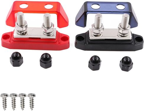 Bus Bar 12V 250A Positive and Negative Busbar Power Distribution Block, Dual 5/16" (M8) Posts Battery Terminals Blocks, 2 Studs Bus Bars Small with Cover 250 Amp 48V DC, Red& Black 2 Pack in Saudi Arabia
