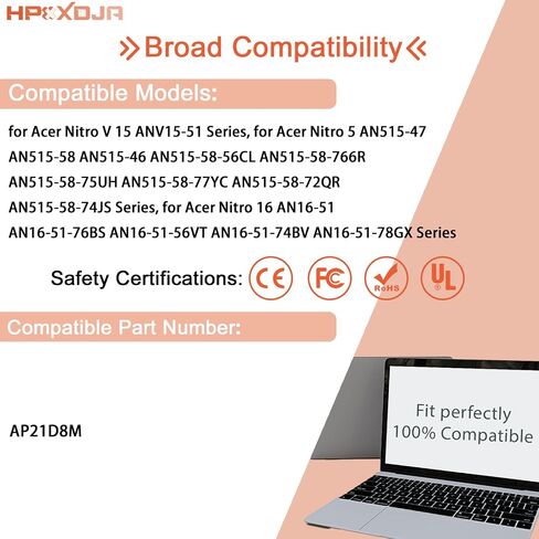 بطارية كمبيوتر محمول AP21D8M متوافقة مع Nitro 5 AN515-58 AN515-47 AN515-46 AN515-58-766R AN515-58-72QR AN515-58-56CL، Nitro 16 AN16-51 AN16-51-74BV Nitro V 15 ANV15-51 57.48 واط ساعي 3733 مللي أمبير 15.4 فولت in Kuwait