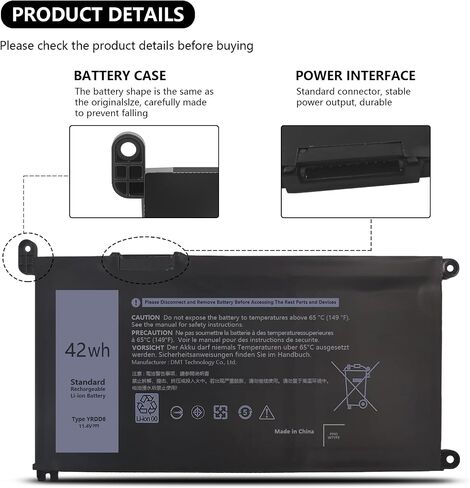بطارية YRDD6 بقوة 42 وات في الساعة لجهاز Dell Inspiron 15 3000 5000 Series Vostro 5481 in Kuwait
