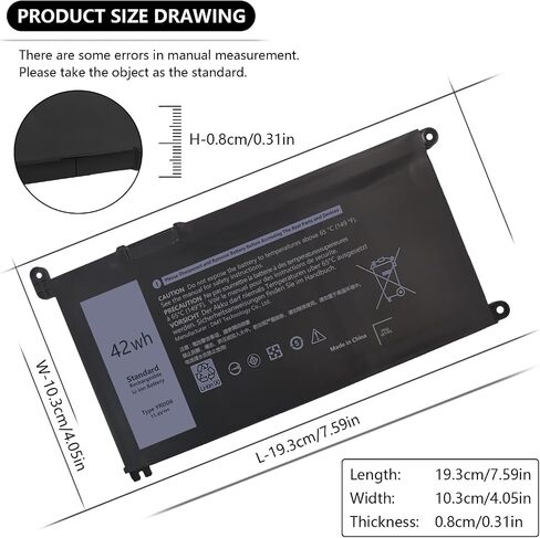 بطارية YRDD6 بقوة 42 وات في الساعة لجهاز Dell Inspiron 15 3000 5000 Series Vostro 5481 in Kuwait