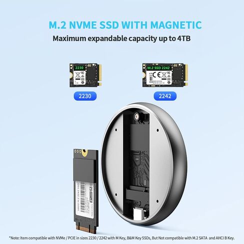 Magnetic M.2 NVMe SSD Enclosure, 10Gbps Aluminum NVMe SSD Case with USB 3.2 Gen2 Support 2230/2242 SSD,USB-C External SSD Case Compatible with iPhone 15 Pro/Max ProRes HDR Video Recording in Saudi Arabia
