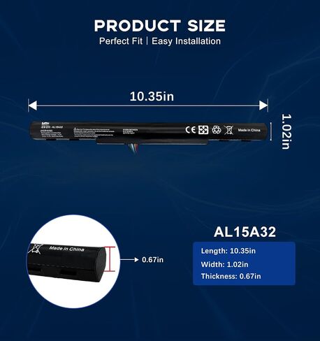 AL15A32 Battery Replacement for Acer Aspire E5-473A E5-473G E5-474G F5-572G Notebook, 2200mAh 4-Cell Rechargeable Li-ion Battery, Compatible with 4ICR17/65 KT.00403.025 KT.004B3.025 in Kuwait