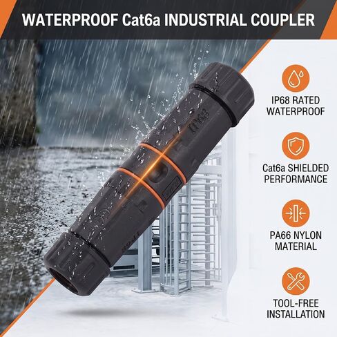 IP68 RJ45 Coupler Female to Female, Shielded Inline Adapter for Outdoor CCTV Industrial Use, Weatherproof Ethernet Connector, ToolFree Installation in Saudi Arabia