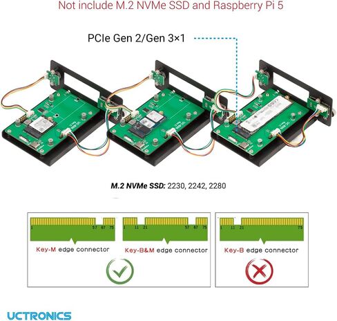 UCTRONICS Raspberry Pi Rack Pro, 2 × M.2 NVMe SSD Base for Pi5, 2 x SATA Shields for Pi4, with 4pcs Safe Shutdown and 0.96" Color LCD in Saudi Arabia