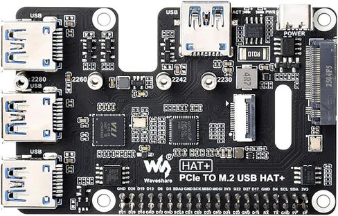 PCIe to M.2 NVMe and USB 3.2 Gen1 HAT+ for Raspberry Pi 5, Supports 2230–2280 SSD, Bootable NVMe Storage, 4-Port USB Expansion, Plug and Play PCIe Adapter Board in Saudi Arabia
