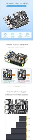 PCIe to M.2 NVMe and USB 3.2 Gen1 HAT+ for Raspberry Pi 5, Supports 2230–2280 SSD, Bootable NVMe Storage, 4-Port USB Expansion, Plug and Play PCIe Adapter Board in Saudi Arabia