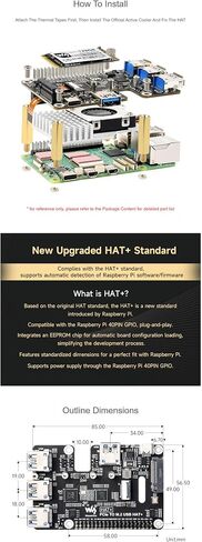 PCIe to M.2 NVMe and USB 3.2 Gen1 HAT+ for Raspberry Pi 5, Supports 2230–2280 SSD, Bootable NVMe Storage, 4-Port USB Expansion, Plug and Play PCIe Adapter Board in Saudi Arabia