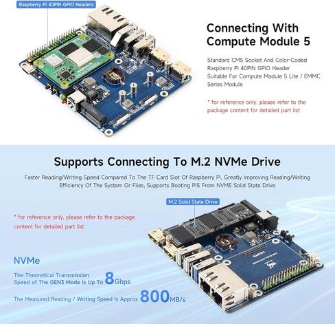 Waveshare Gigabit / 2.5G Dual Ethernet Base Board, Compatible with Raspberry Pi CM5. Dual RJ45 Ethernet, Dual 4K Display, Dual MIPI, 40Pin GPIO Header, with Board, Metal Case and Power Supply in Saudi Arabia
