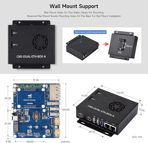 Waveshare Gigabit / 2.5G Dual Ethernet Base Board, Compatible with Raspberry Pi CM5. Dual RJ45 Ethernet, Dual 4K Display, Dual MIPI, 40Pin GPIO Header, with Board, Metal Case and Power Supply in Saudi Arabia