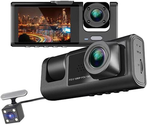Shkalacar Dash Cam Front & Inside & Rear Camera, 1080P DVR Car Dashboard Camera with Night Vision 2 Inch Screen Dashcam Support Night-Vision Loop Recording One-Key Lock in Saudi Arabia
