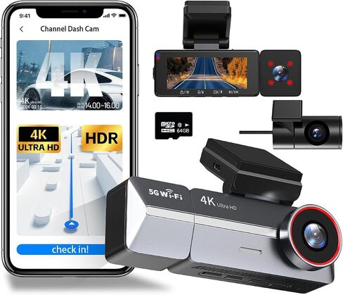 3-Channel Dash Cam Front and Cabin and Rear, 4K+2K+2K, Free 64GB Card in Saudi Arabia