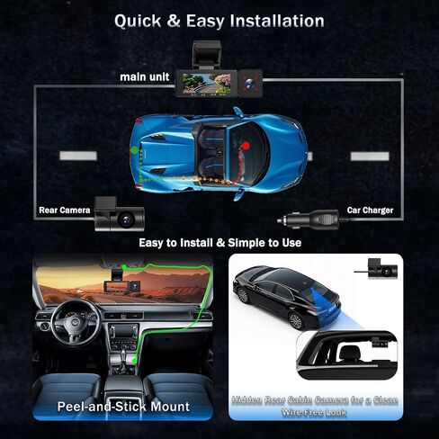 3-Channel Dash Cam Front and Cabin and Rear, 4K+2K+2K, Free 64GB Card in Saudi Arabia