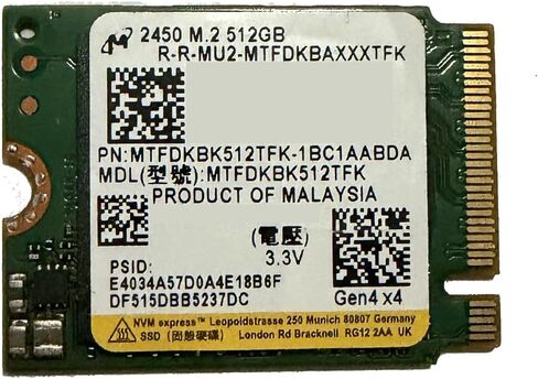 Micron SSD 512GB M.2 2230 30mm NVMe PCIe 4.0 Gen4 x4 2450 Series Solid State Drive for PS5 Dell HP Lenovo Ultrabook Surface Pro Steam Deck in Saudi Arabia