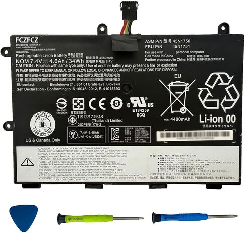 بطارية 45N1750 34Wh 4600mAh بديلة لجهاز Lenovo ThinkPad 11e 20DA 20E6 20E8 20ED 20EE / Chromebook 20DB 20DU / Yoga 11e 20E5 20E7 20D9 Series 45N1751 45N1748 45N1749 7.4V 4-خلية in Kuwait