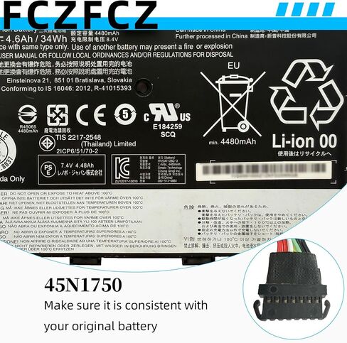 بطارية 45N1750 34Wh 4600mAh بديلة لجهاز Lenovo ThinkPad 11e 20DA 20E6 20E8 20ED 20EE / Chromebook 20DB 20DU / Yoga 11e 20E5 20E7 20D9 Series 45N1751 45N1748 45N1749 7.4V 4-خلية in Kuwait