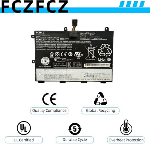 بطارية 45N1750 34Wh 4600mAh بديلة لجهاز Lenovo ThinkPad 11e 20DA 20E6 20E8 20ED 20EE / Chromebook 20DB 20DU / Yoga 11e 20E5 20E7 20D9 Series 45N1751 45N1748 45N1749 7.4V 4-خلية in Kuwait