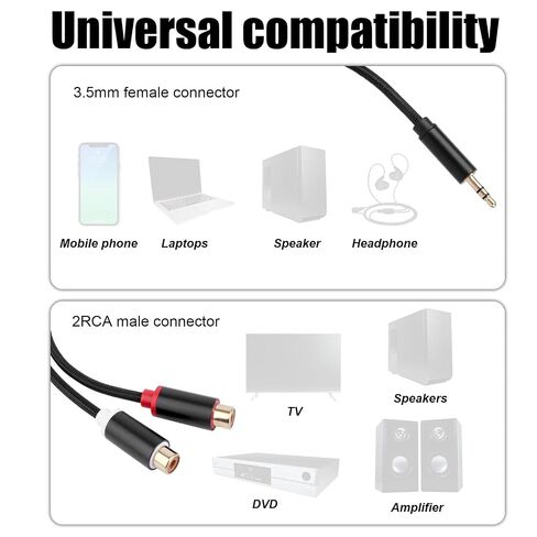 3.5mm to RCA Cable, Male to 2RCA Female Stereo Audio Y Splitter in Saudi Arabia