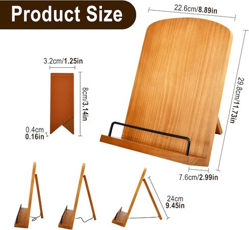 Cookbook Stand for Kitchen Counter, Adjustable Recipe Book Holder, Wood Stand Easily Keeps Cook or Recipe Books Open for Convenient Cooking, Fits Your Tablet and Kitchen Decor in Saudi Arabia