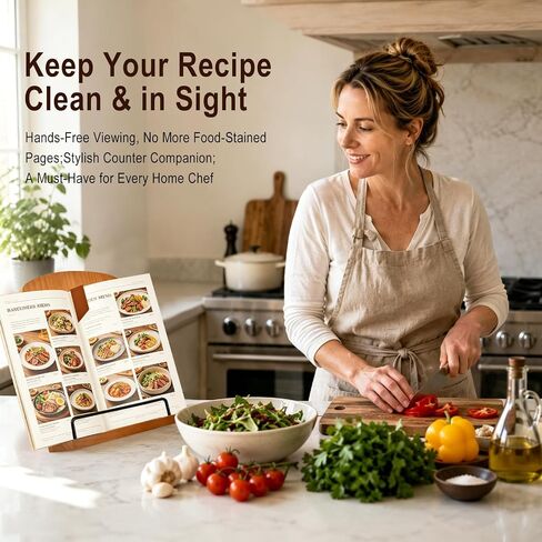 Cookbook Stand for Kitchen Counter, Adjustable Recipe Book Holder, Wood Stand Easily Keeps Cook or Recipe Books Open for Convenient Cooking, Fits Your Tablet and Kitchen Decor in Saudi Arabia