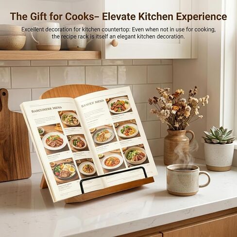 Cookbook Stand for Kitchen Counter, Adjustable Recipe Book Holder, Wood Stand Easily Keeps Cook or Recipe Books Open for Convenient Cooking, Fits Your Tablet and Kitchen Decor in Saudi Arabia