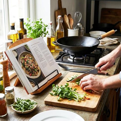 Cookbook Stand for Kitchen Counter, Adjustable Recipe Book Holder, Wood Stand Easily Keeps Cook or Recipe Books Open for Convenient Cooking, Fits Your Tablet and Kitchen Decor in Saudi Arabia