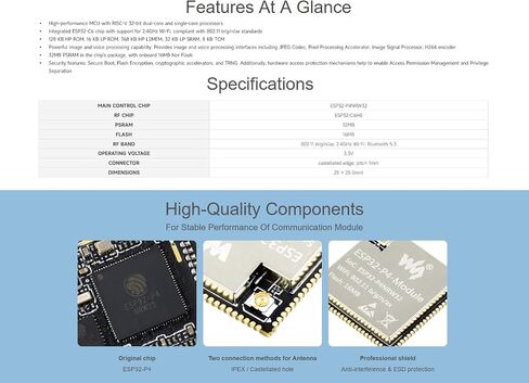 ESP32-P4-Module High-Performance Development Board, Based on ESP32-P4 Chip with RISC-V Dual-core and Single-core Processors, Integrated ESP32-C6 Chip, Supports 2.4GHz Wi-Fi and Bluetooth 5.3 in Saudi Arabia
