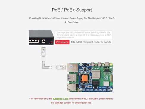 Power Over Ethernet PoE/PoE+ HAT for Raspberry Pi 5 / CM 5, IEEE 802.3af/at Network Standard, 5V 5A Output, Isolated SMPS, Compatible with Raspberry Pi 5 Official Case and Active Cooler in Saudi Arabia