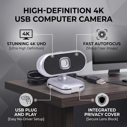 4K Webcam, Autofocus USB Camera with Privacy Cover in Saudi Arabia