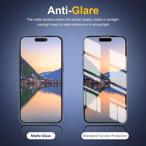 [2 Pack] for iPhone 15 Pro Matte Glass Screen Protector, Anti-Glare, Anti-Fingerprint, Install Frame, Anti Scratch, Bubble Free in Saudi Arabia
